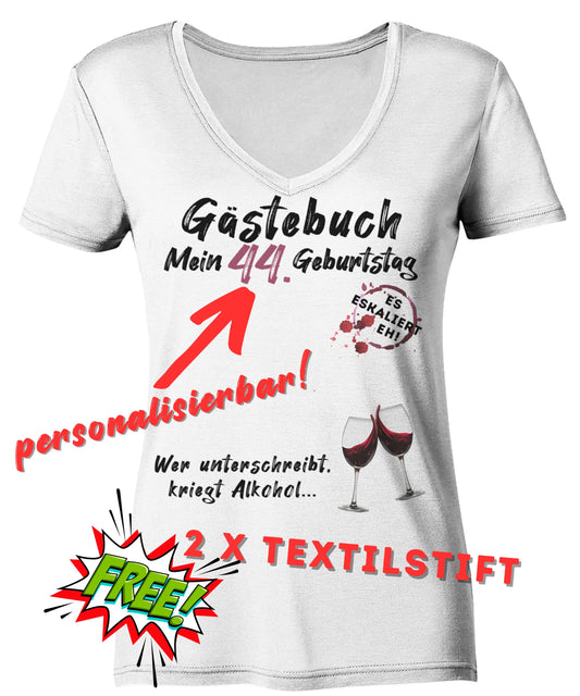 T Shirt Gästebuch Geburtstag personalisierbar - Ladies V-Neck Shirt