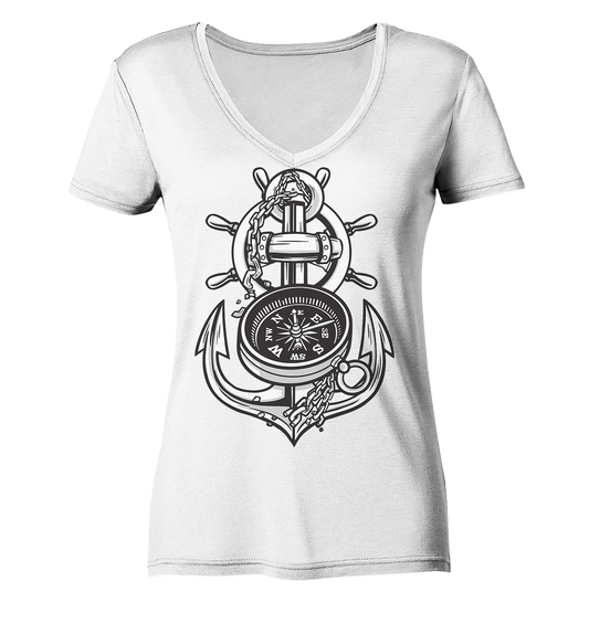Maritimer Anker mit Kompass - Ladies Organic V-Neck Shirt